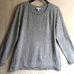 Pure Jill Gray Crew Neck Sweat Shirt top Soft Pima Cotton Layered Edge Medium